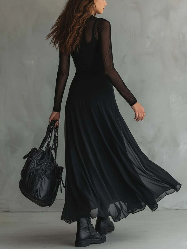 Elena · Black Maxi Dress with Sheer Sleeves