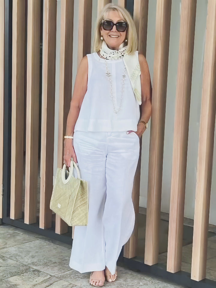 Trinidad™ | White Set Blouse and Wide-Leg Pants