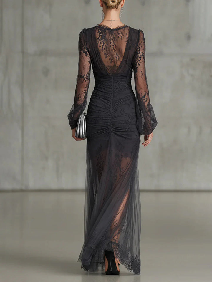 Diana | Lace Ruched Sheer Maxi Dress