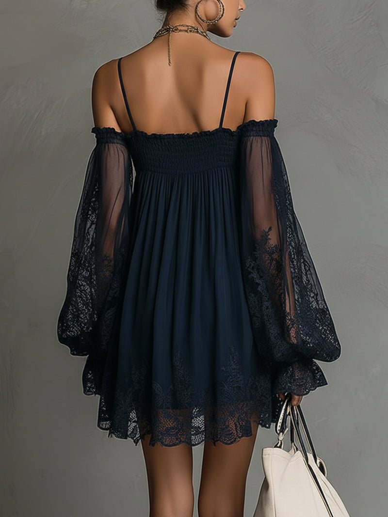 Noemi™ | Navy Lace Chiffon Mini Dress