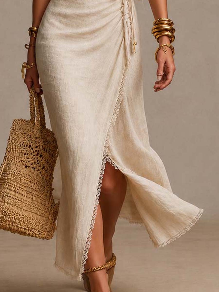 Tatiana | Midi dress with a crossover neckline and lace