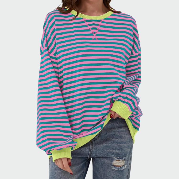 Olivia – Casual Long Sleeve Round Neck Striped Sweatshirt