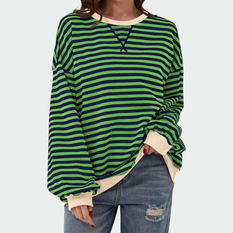 Olivia – Casual Long Sleeve Round Neck Striped Sweatshirt
