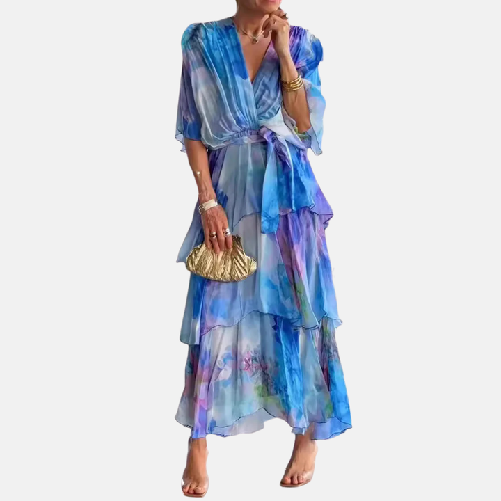 Evelyn - Layered chiffon dress with wrap front