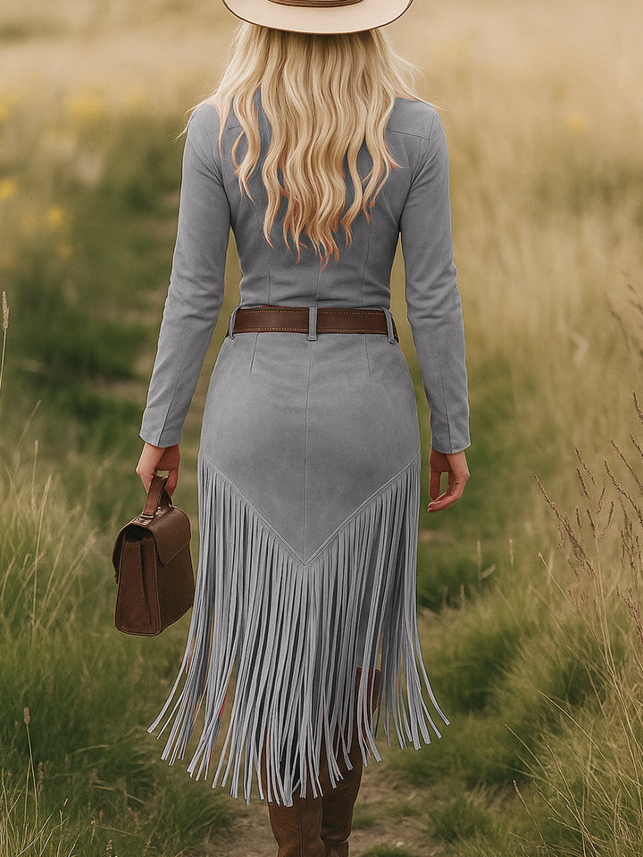 Victoria - Suede Dress with Fringes