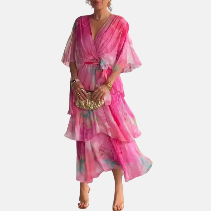 Evelyn - Layered chiffon dress with wrap front