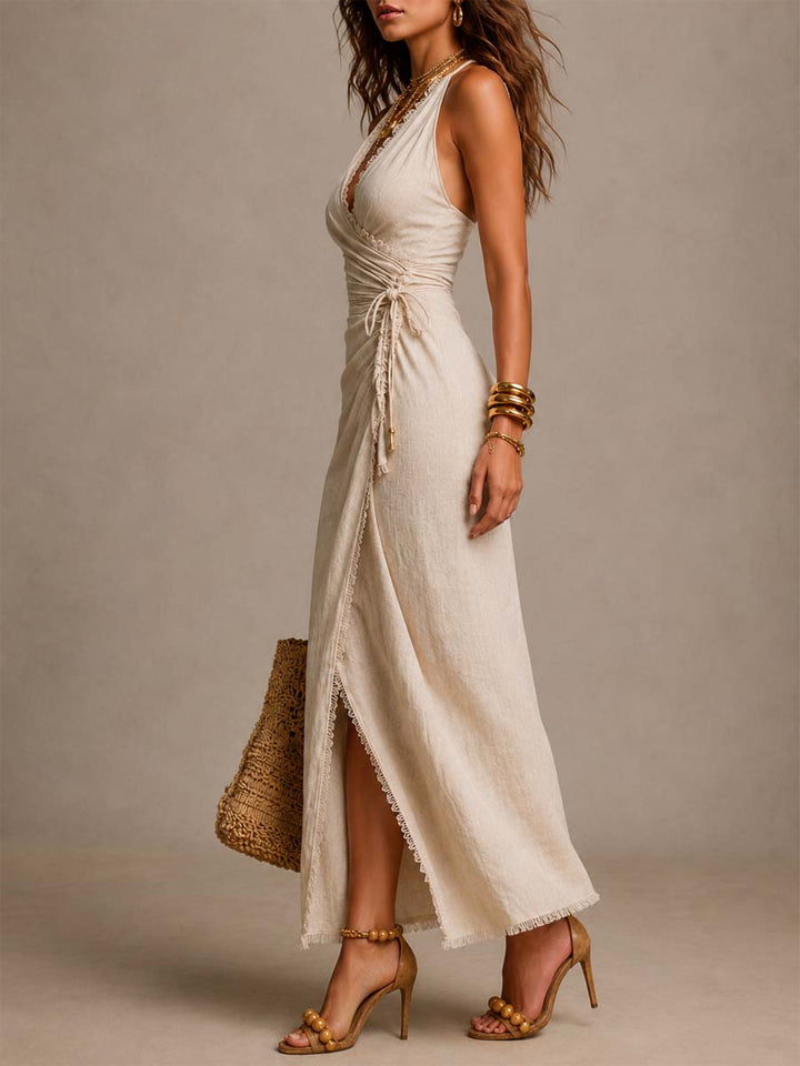 Tatiana | Midi dress with a crossover neckline and lace