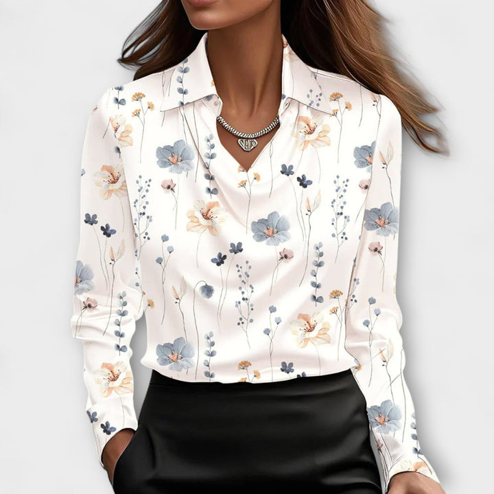 Shiny Blouse with Gathered Collar