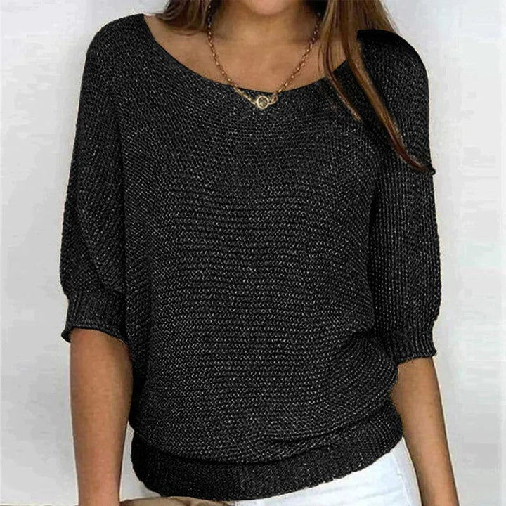 Harper – Solid-color sweater with round neckline and three-quarter sleeves