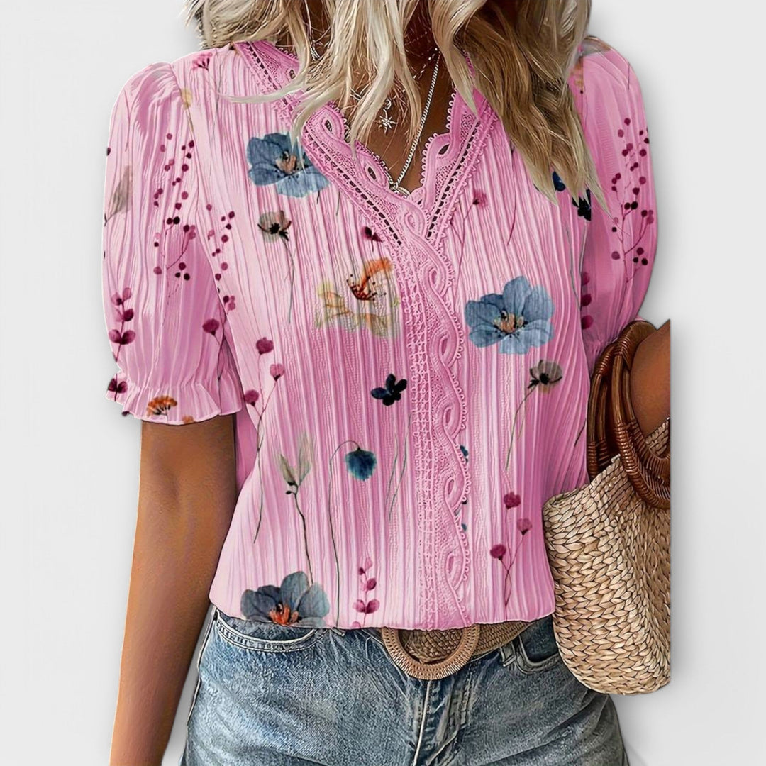 Emily - Fashionable Blouse with Pointed Neckline