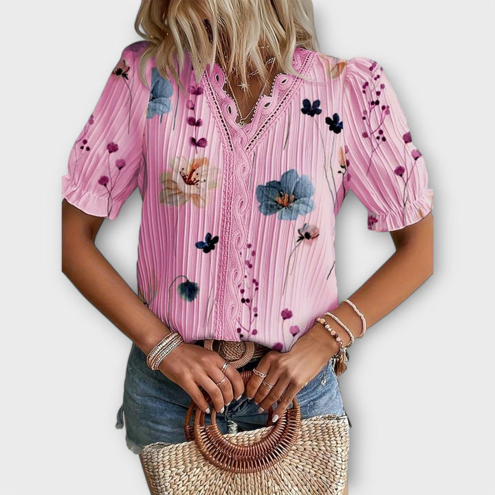 Emily - Fashionable Blouse with Pointed Neckline
