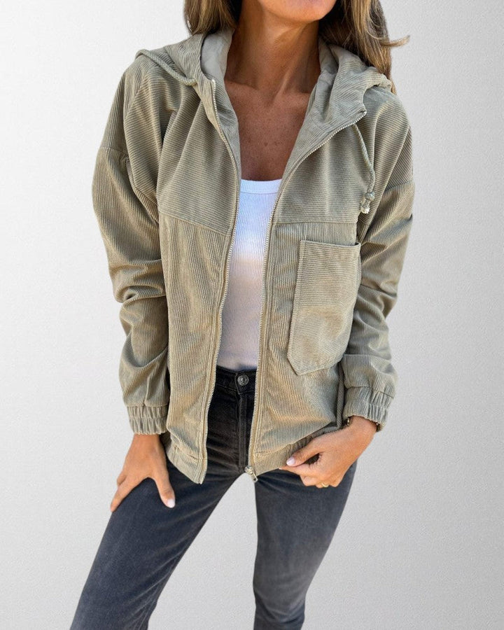 Olivia - Corduroy Hooded Jacket with Zip Fastening