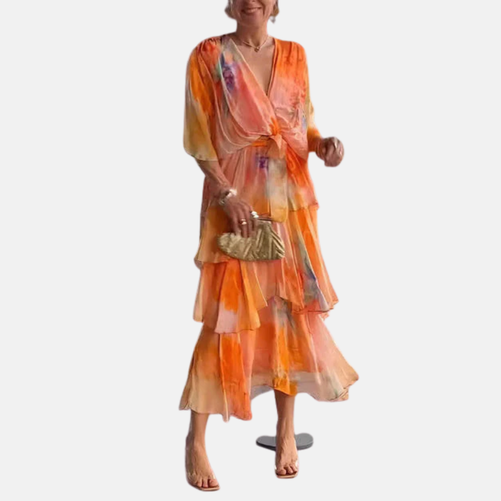 Evelyn - Layered chiffon dress with wrap front