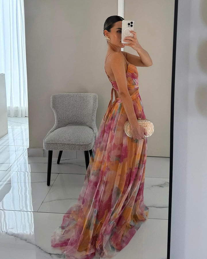 ELVENA™ | Watercolor Chiffon Maxi Dress