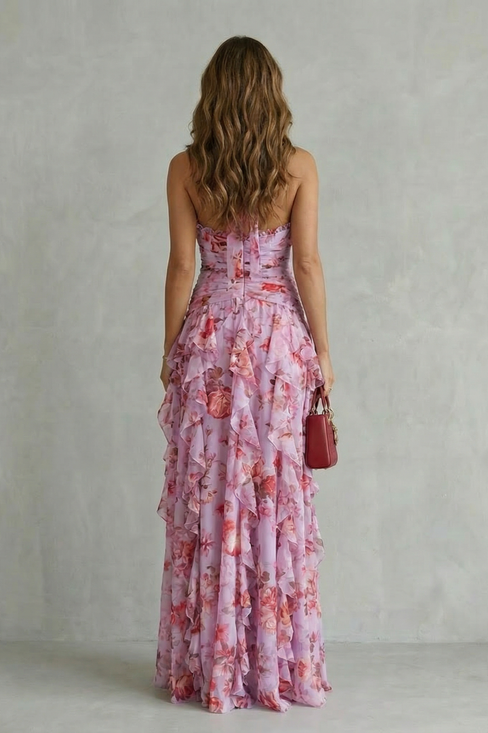 Belladina | Romantic Rose Cascade Maxi Dress with American Neckline