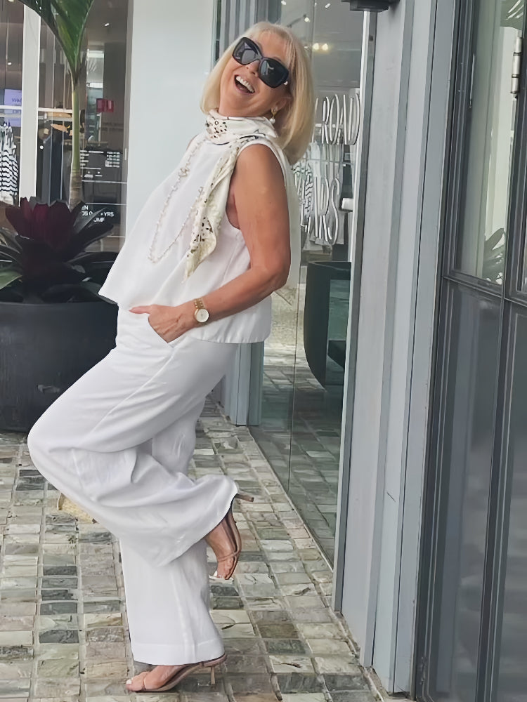 Trinidad™ | White Set Blouse and Wide-Leg Pants