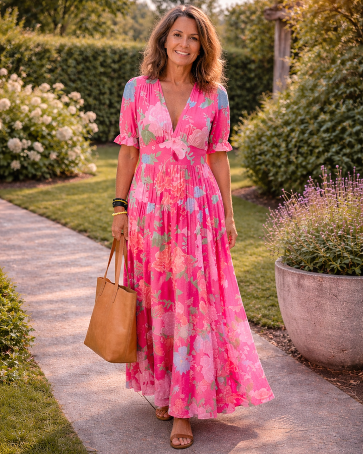 ELVENA™ | Floral V-Neck Maxi Dress