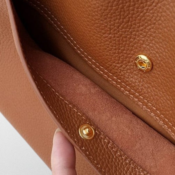 Olivia - Solid color simple genuine leather shoulder bag