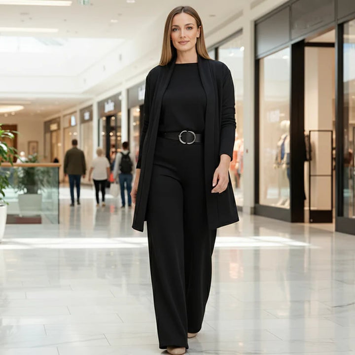 Alice - Elegant three piece set consisting of a long cardigan, a top and trousers