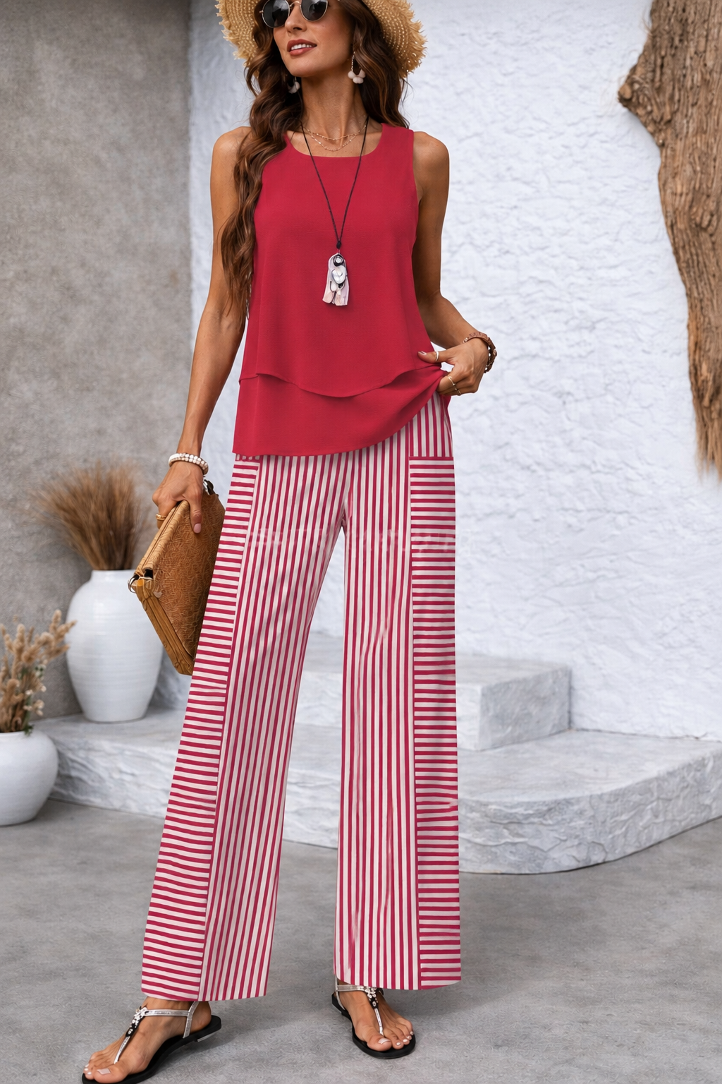 Ramona™ | Pink Set: Solid Top and Striped Pants
