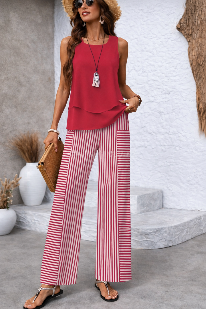 Ramona™ | Pink Set: Solid Top and Striped Pants