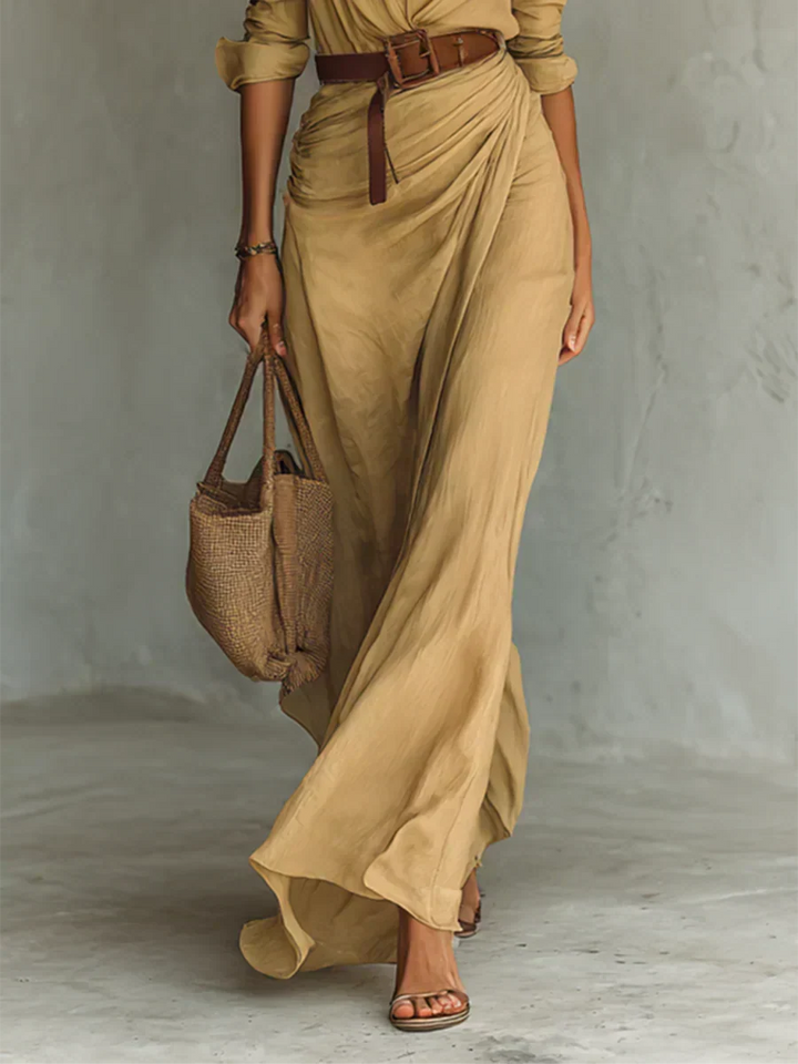 Teresa | Long dress with lapel and waist belt