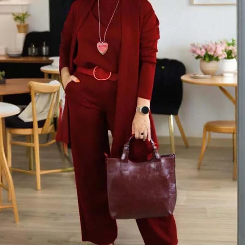 Alice - Elegant three piece set consisting of a long cardigan, a top and trousers
