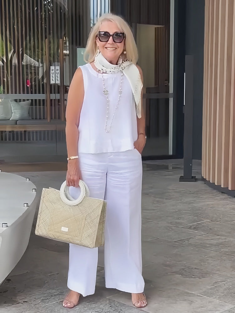 Trinidad™ | White Set Blouse and Wide-Leg Pants