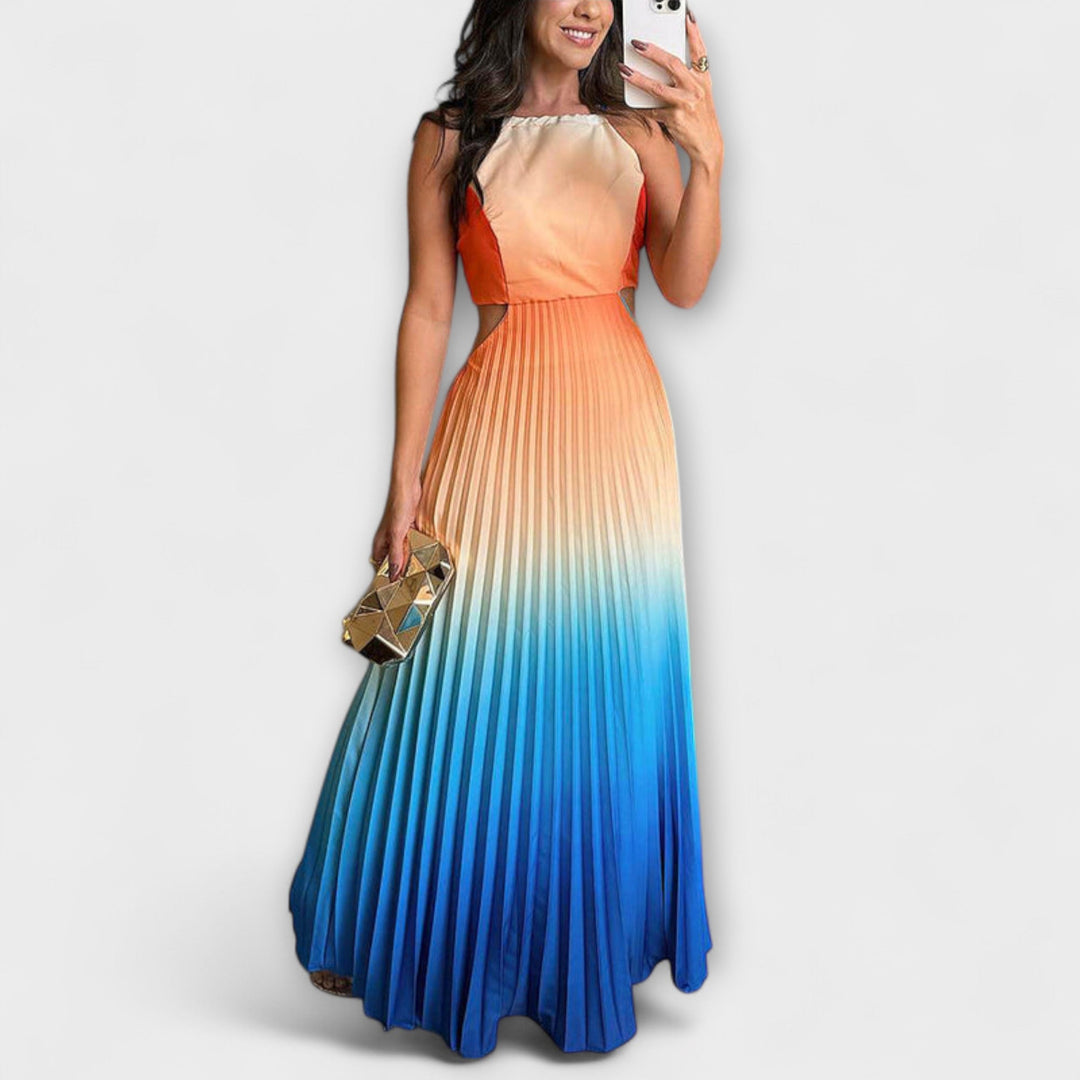 Haven – Chic Backless Tie-Dye Gradient Pleated Maxi Dress
