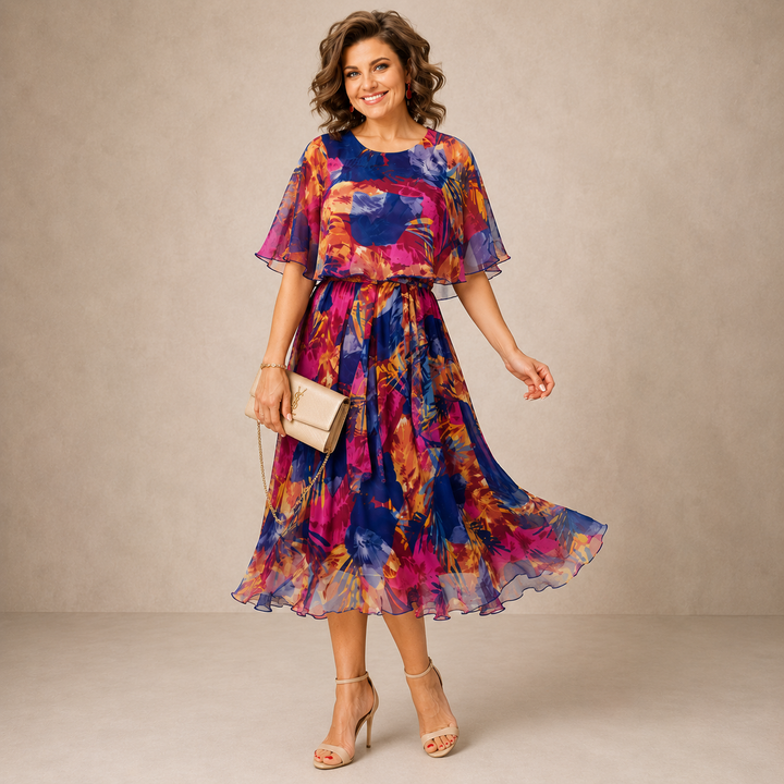 ELVENA™ | Colorful Floral Midi Dress