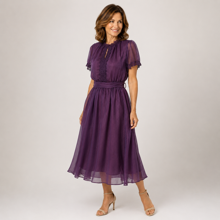 Flavia | Maxi dress with teardrop neckline and chiffon lace trim