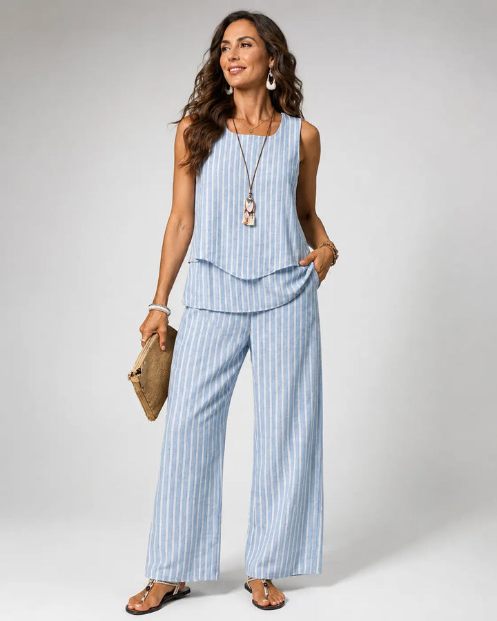 Nicolasa™ | Blue Striped Top and Wide-Leg Pants Set