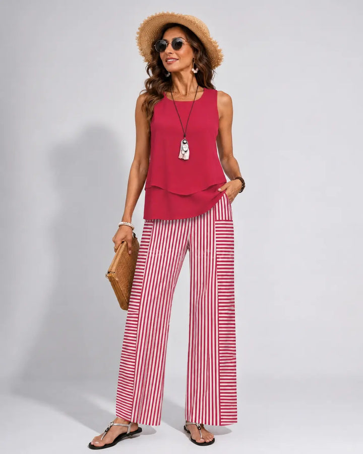 Ramona™ | Pink Set: Solid Top and Striped Pants