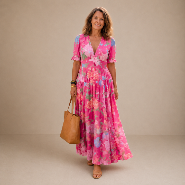 ELVENA™ | Floral V-Neck Maxi Dress