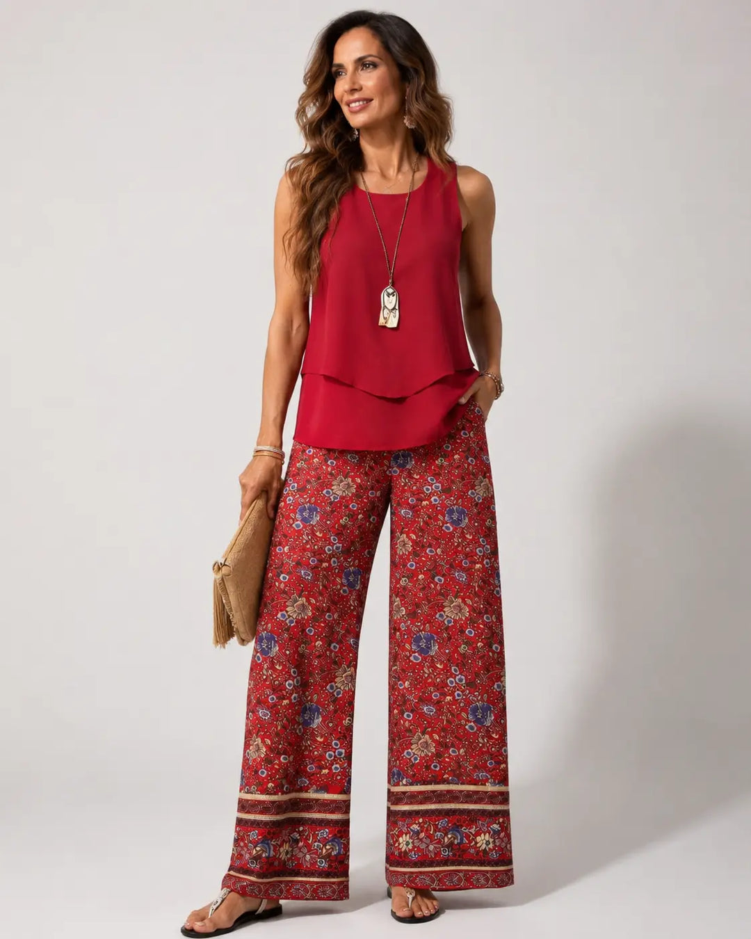 Cayetana™ | Boho Set with Layered Top and Floral Pants