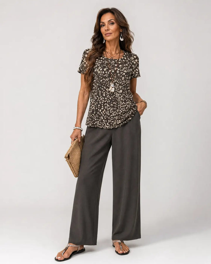Higinia™ | Animal Print Top and Wide-Leg Pants Set