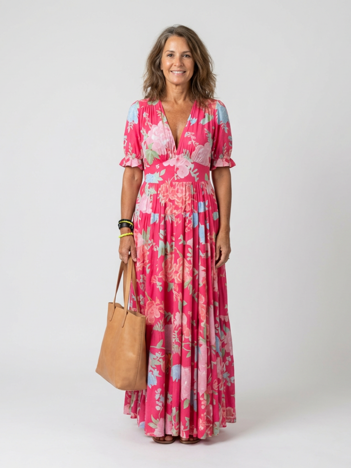ELVENA™ | Floral V-Neck Maxi Dress