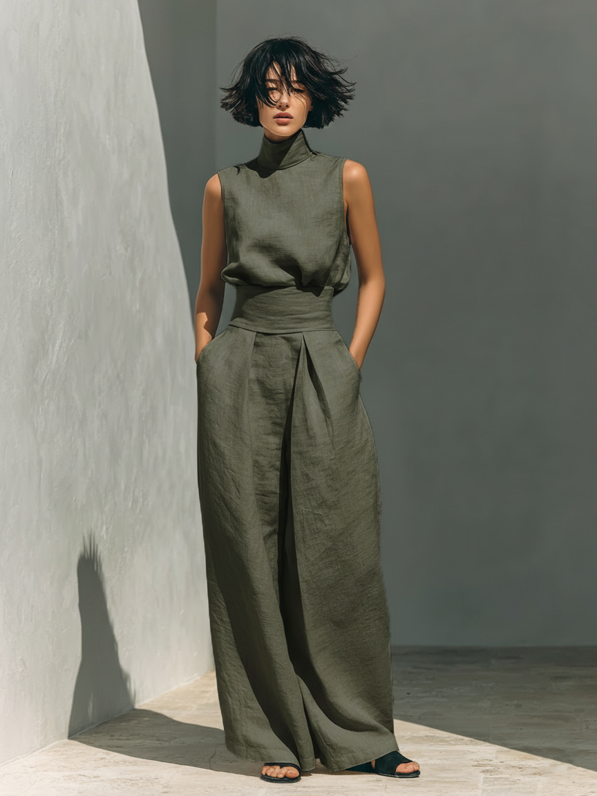 Venancia™ | Minimalist Top and Wide-Leg Pants Set