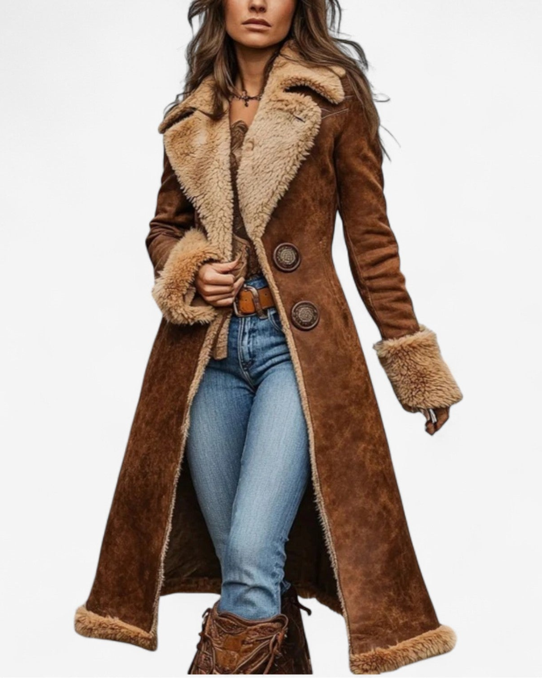 Margaret - long vintage inspired coat with faux fur