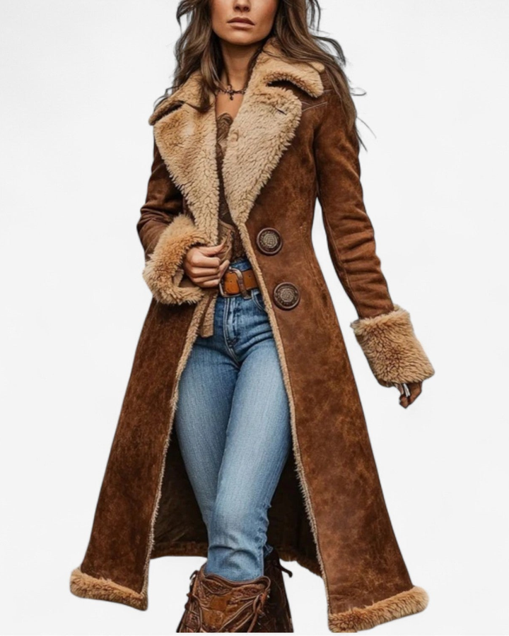 Margaret - long vintage inspired coat with faux fur