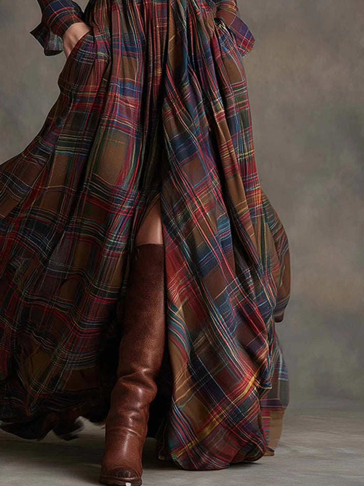 Beatriz · Long Checkered Dress with Belt
