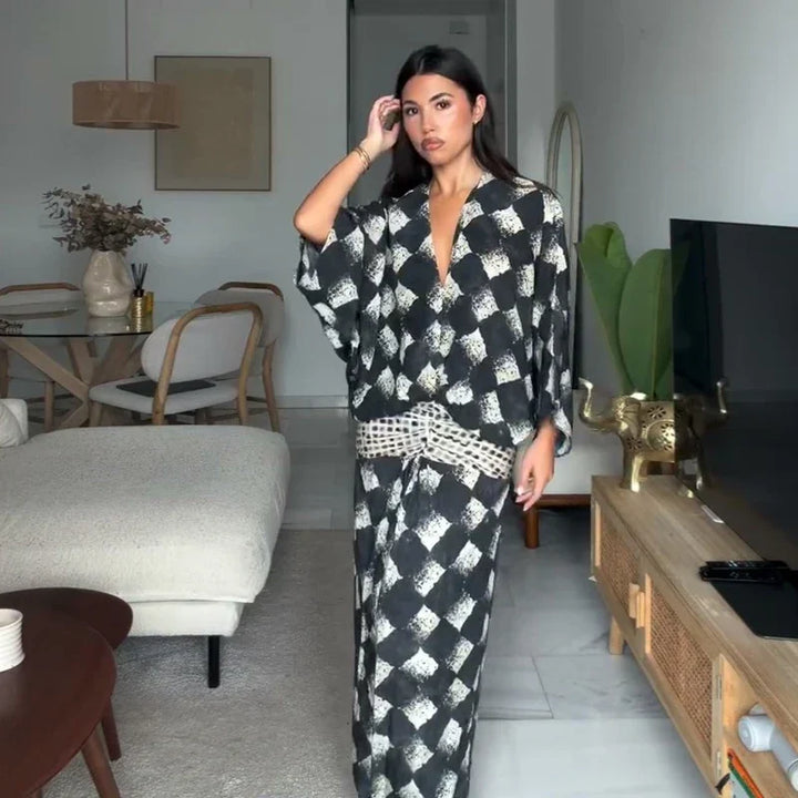 ELVENA™ | Monochrome Print Maxi Dress