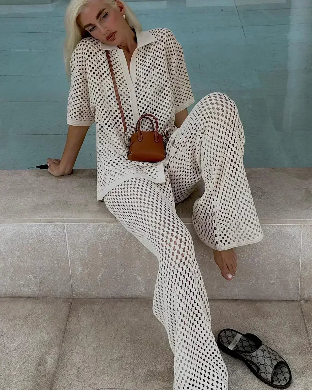 Zenaida™ | Crochet Striped Kimono and Pants Set