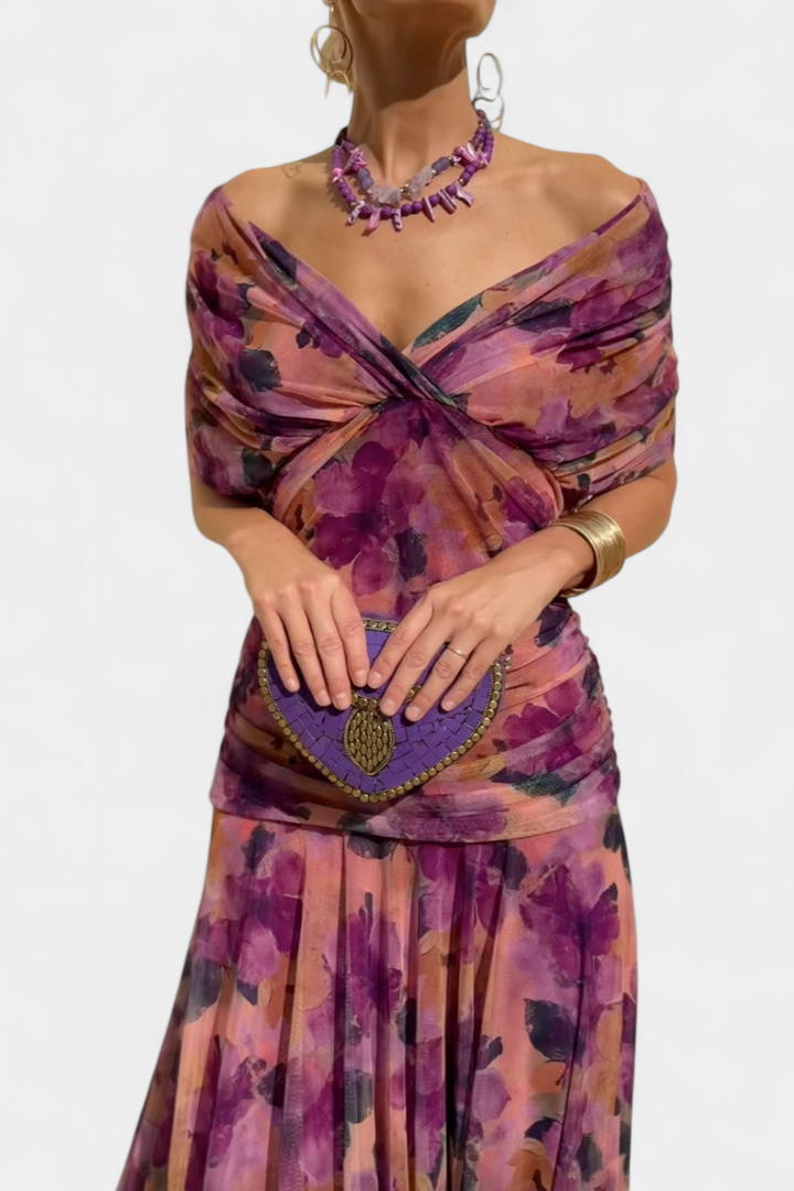 Rosamund - Long floral off shoulder chiffon dress