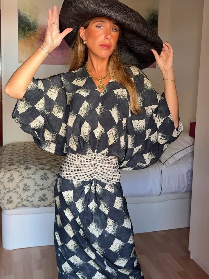 ELVENA™ | Monochrome Print Maxi Dress