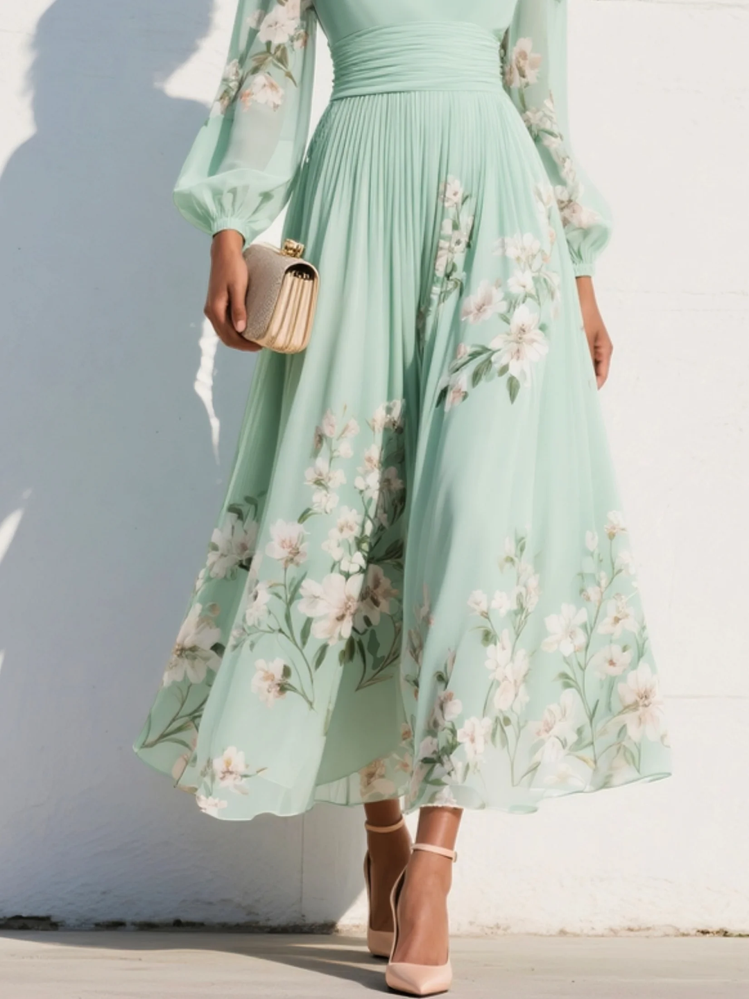 Cisella | light green midi dress with floral print