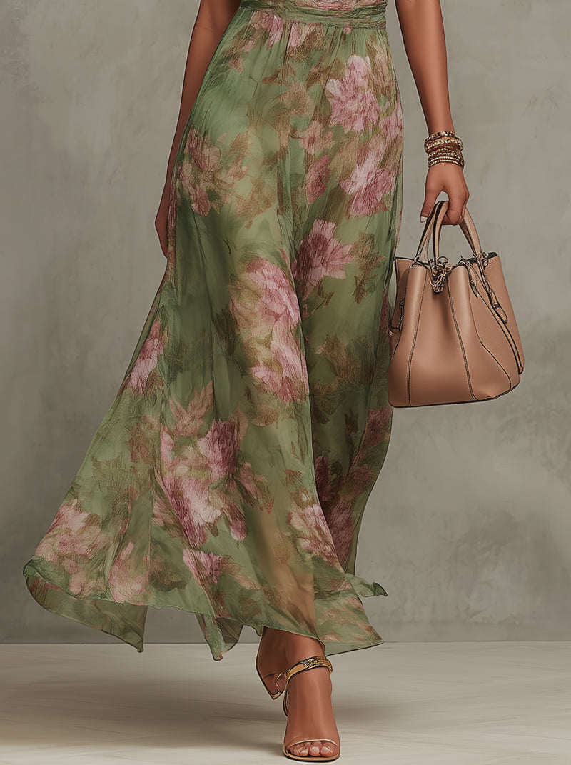 Livia | Elegant Floral Print Halter Maxi Dress