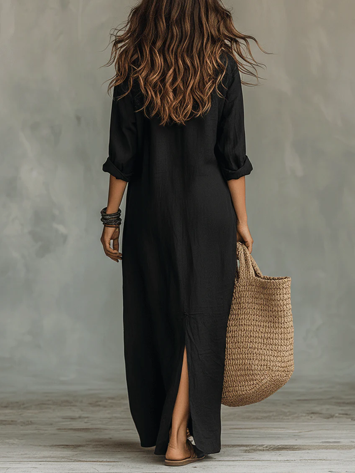 Andrea | Long black dress with buttons