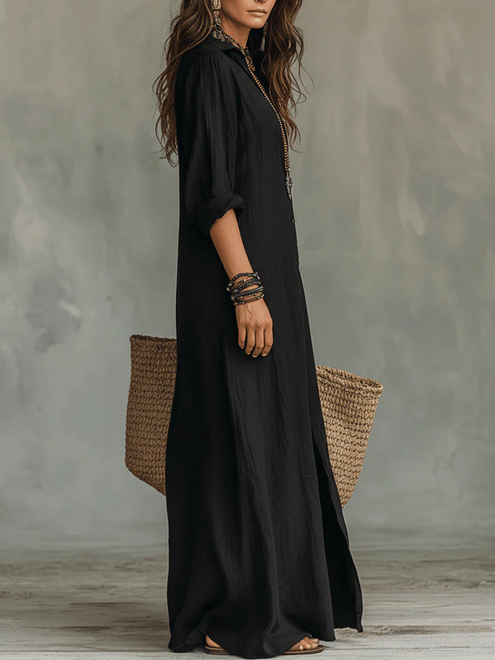 Andrea | Long black dress with buttons