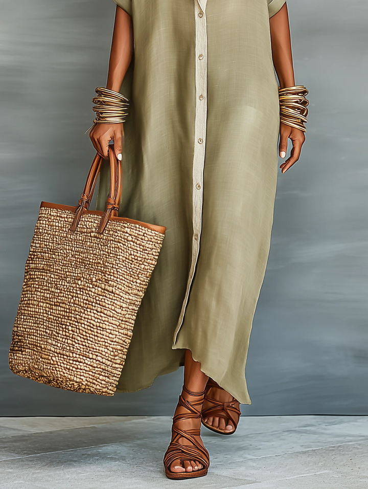 Manelle | Olive green long dress with minimalist lines